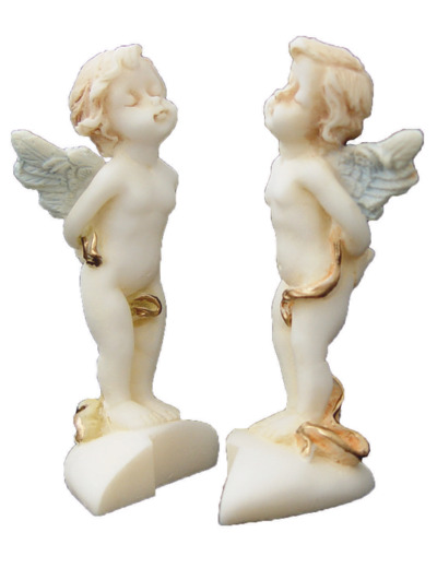 Anges sur coeur séparé - Statue en albâtre 7cm – Beige et Or