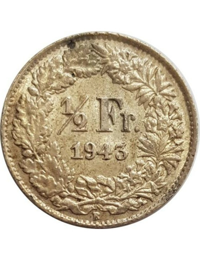 SUISSE 1/2 FRANC 1943 B TTB+ N2