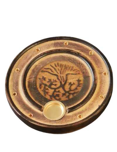 Porte Encens en  Bois - Rond D10cm - Arbre de Vie