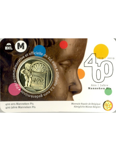 BELGIQUE 2019 2.50 EURO 400 ANS MANNEKEN PIS COINCARD VERSION FRANCAISE