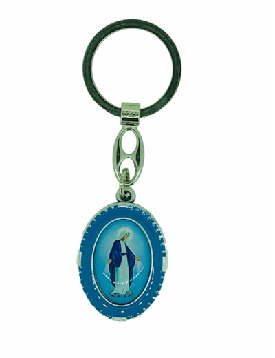 Porte-Clefs métal oval 25x35mm- MIRACULEUSE émail bleu