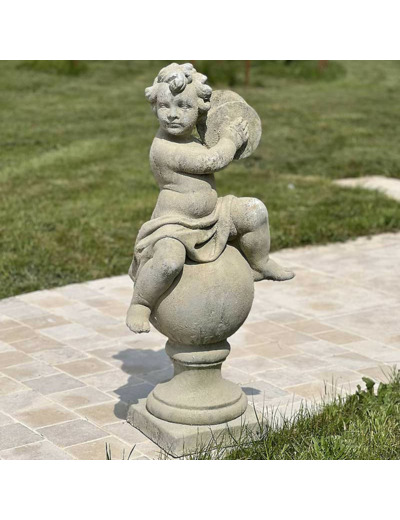 Statue grand Putti musicien cymbale 95x28x28cm