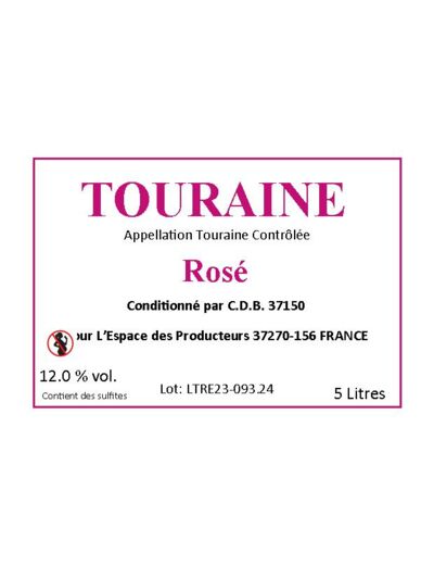 AOC Touraine Rosé – Bag-In-box 5 Litres