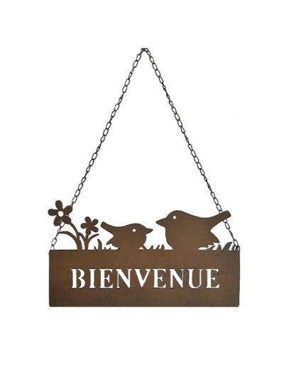 Suspension déco jardin "Bienvenue"  36x48cm