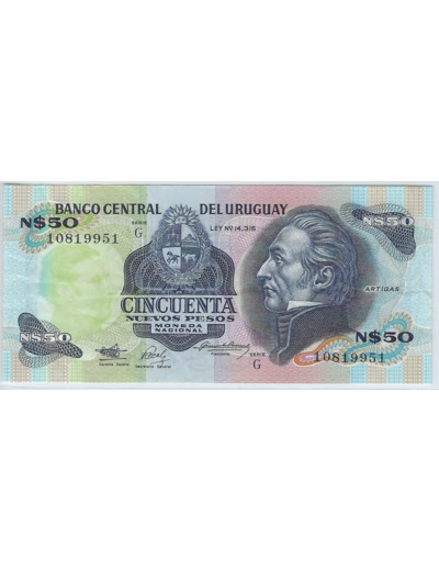 URUGUAY 50 NUEVOS PESOS 1989 SERIE G SPL