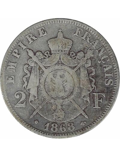 FRANCE 2 FRANCS NAPOLEON III 1868 A (Paris) TB+