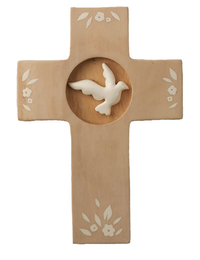 Croix - Saint Esprit viens en nous - patinée blanche - 14x10cm