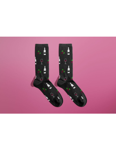 Chaussettes LA VIGNERONNE Vin rouge, verre, raisin & bouteille