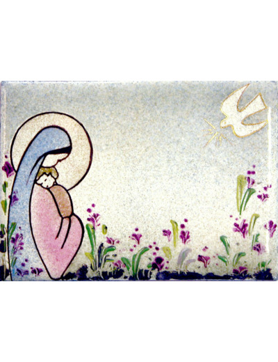Vierge au cœur (horizontale) bleu 9,6X6,8cm - EMAUX DU LIBAN