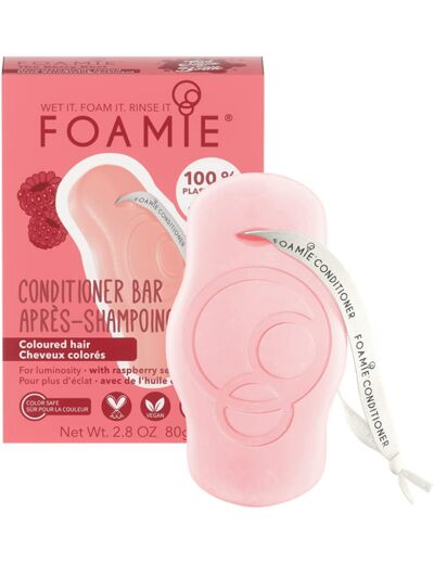 Foamie Après Shampoing solide pour cheveux colorés à l'huile de framboise qui apporte d'éclat, Après shampoing cheveux colorés sans sulfates vegan 80g Framboise pour Cheveux Colorés