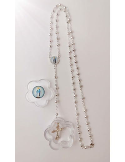 Chapelet Perles en Métal 4mm sur Chaine Argentée MIRACULEUSE