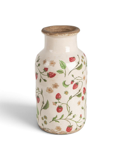 Vase céramique fraise rouge beige 14x14x26cm