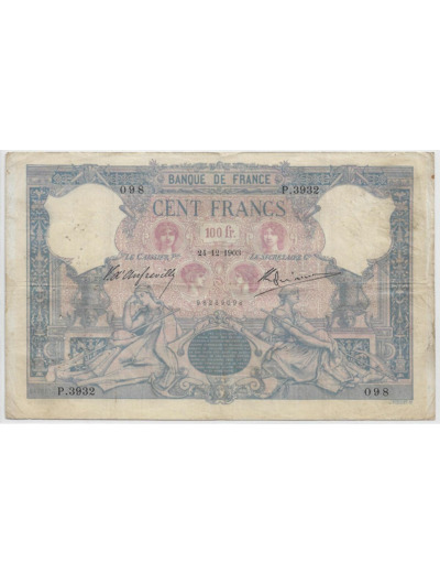 FRANCE 100 FRANCS BLEU ET ROSE SERIE P.3932 24-12-1903 TB+