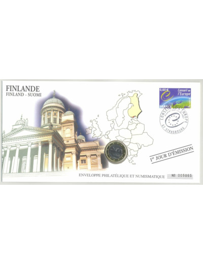 ENVELOPPE PHILATELIQUE NUMISMATIQUE CONSEIL EUROPE 1 EURO FINLANDE 2007