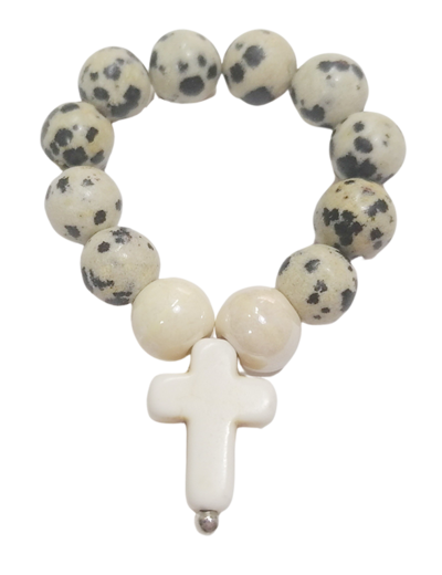 Dizainier élastique 8mm en pierre véritable- Jaspe dalmatien