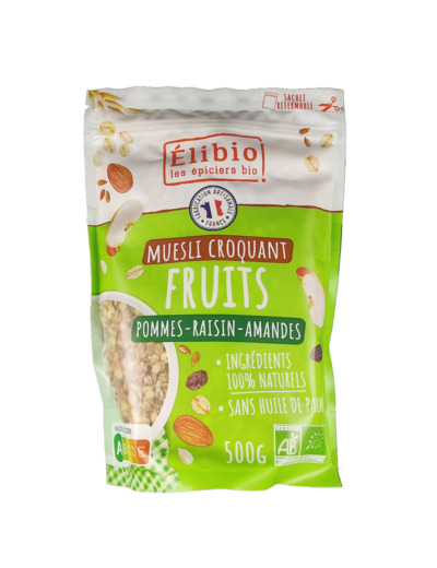 Muesli Croquante Fruits Pommes Raisin Amandes 500g Bio