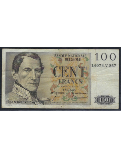 BELGIQUE 100 FRANCS 18.03.59 1959 V.267 TB+