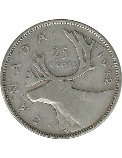 CANADA 25 CENTS 1942 TB+