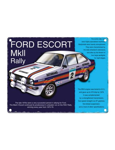 Plaque métal Ford Escort MK2 Rally - 30 x 40 cm.