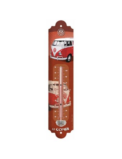 Thermomètre Métal Volkswagen - Combi Rouge et Blanc - 30 x 6,5 cm - Editions Clouet.