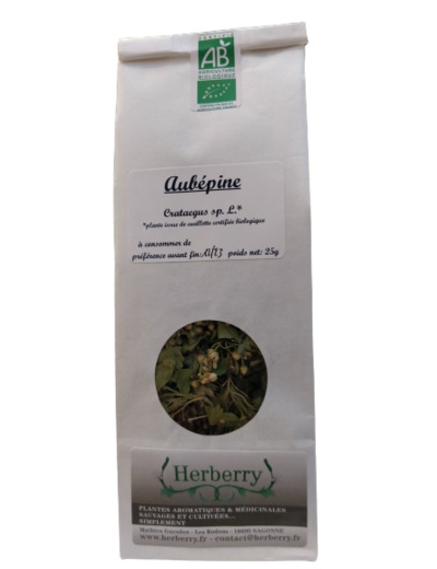 Aubépine sommité fleuries Bio pour tisanes-sachet de 25g-Herberry