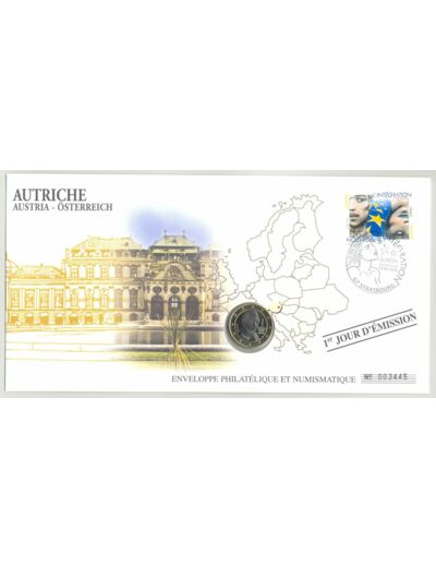 ENVELOPPE PHILATELIQUE NUMISMATIQUE INTEGRATION EURO 1 EURO AUTRICHE 2005