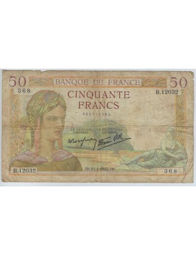 FRANCE 50 FRANCS CERES 11-1-1940 B.12032 TB