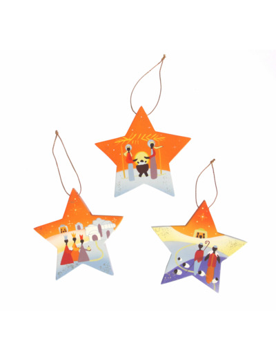 Set 3 étoiles oranges 9cm