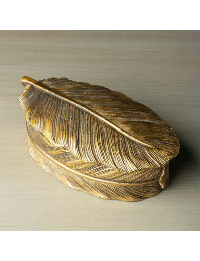 Boîte plume dorée résine 15x8x5cm