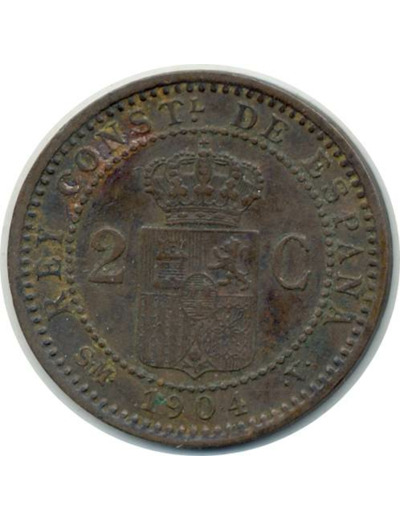 ESPAGNE 2 CENTIMOS 1904 SMV ALFONSO XIII TTB (W722)