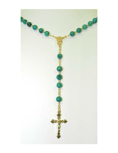 Chapelet pierre véritable 8mm chaine dorée- TURQUOISE + boite