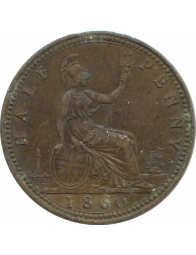 GRANDE BRETAGNE 1/2 PENNY VICTORIA 1860 TTB