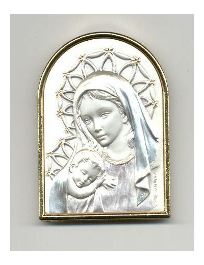 Plaque argent à poser 6x4cm ogive Vierge+enfant