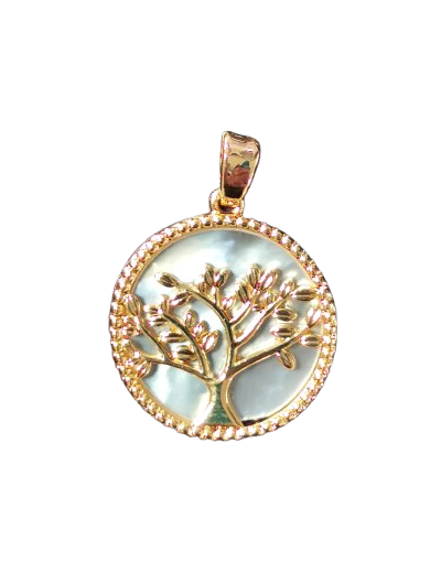 Pendentif en Nacre / Doré 18mm - ARBRE DE VIE