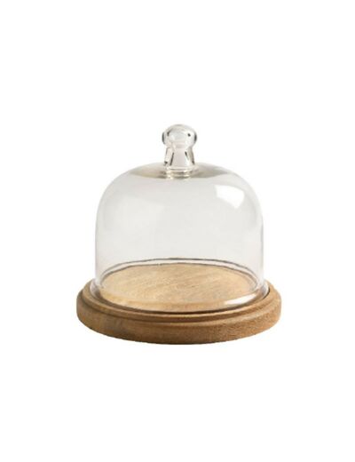 Cloche verre base bois 22x19cm