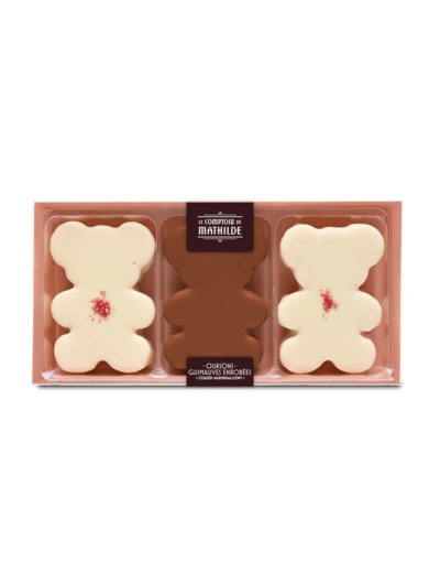 Coffret 3 Oursons Guimauves Chocolats Lait & Blanc Framboise