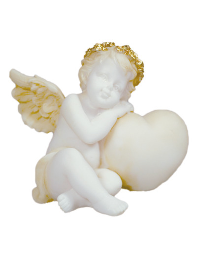 Ange endormi sur coeur Droit- Statue en albâtre 6cm - Beige et Or