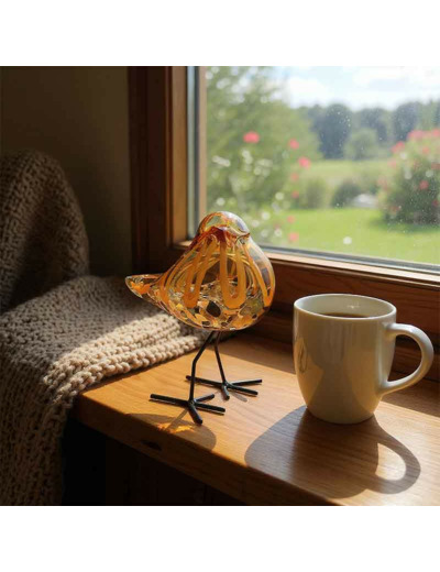 Oiseau décoratif verre brun 12x8x15cm