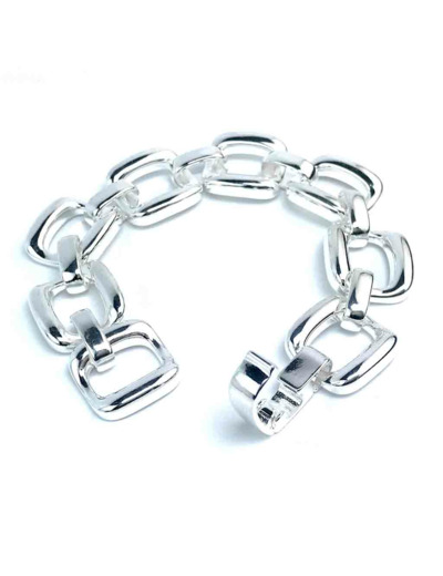 Bracelet Grosse Maille Argent Rhodié Femme