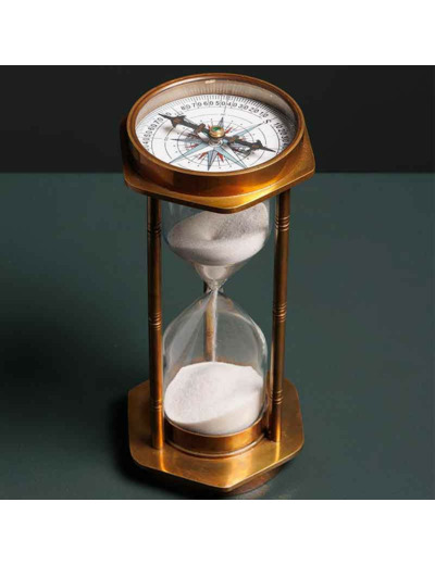 Sablier laiton et boussole 10x10x18cm