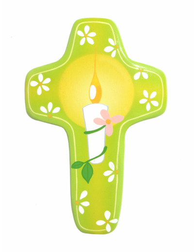 Croix Bougie Verte 14,5x9,5cm