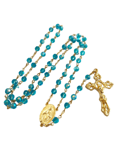 Chapelet Perles Cristal Sur Chaine Dorée - TURQUOISE