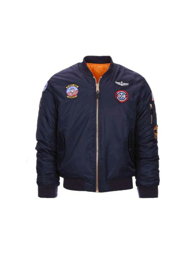 Blouson aviateur enfant MA‑1 bleu marine – bomber pilote chaud doublure orange hiver – TM & Outdoor