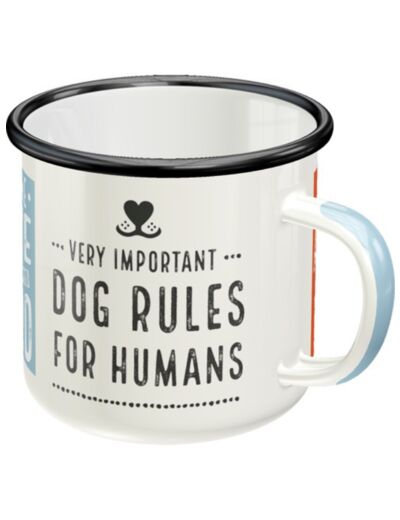 Mug émaillé rétro, Dog Rules – Cadeau pour propiétaire de chiens, Tasse de camping, 360 ml – Nostalgic-Art