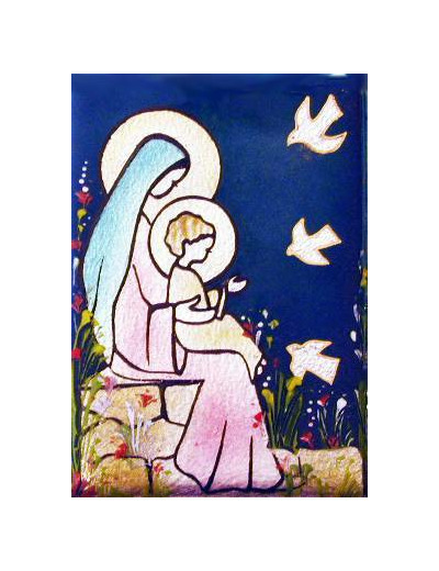 Vierge à la margelle 11,6X8,4cm - EMAUX DU LIBAN