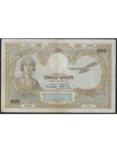 YOUGOSLAVIE 1000 DINARA 1-12-1931 SERIE K.0592 TTB (W29)