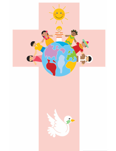 Croix Enfants du Monde rose 35x20cm