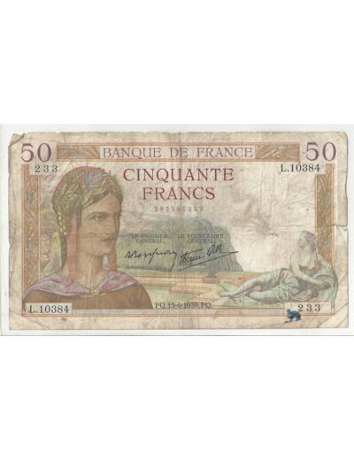 FRANCE 50 FRANCS CERES 15/06/1936 TB+  K.10384