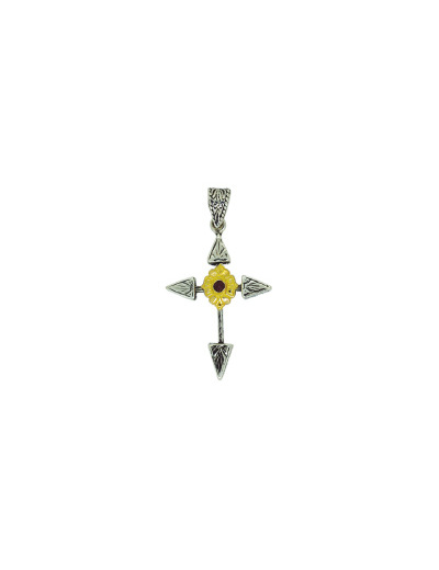 Croix Byzantine en Argent 925 - COEUR DORE + GRENAT