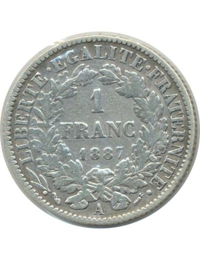 FRANCE 1 FRANC CERES 1887 A (Paris) TB+ (G465a)